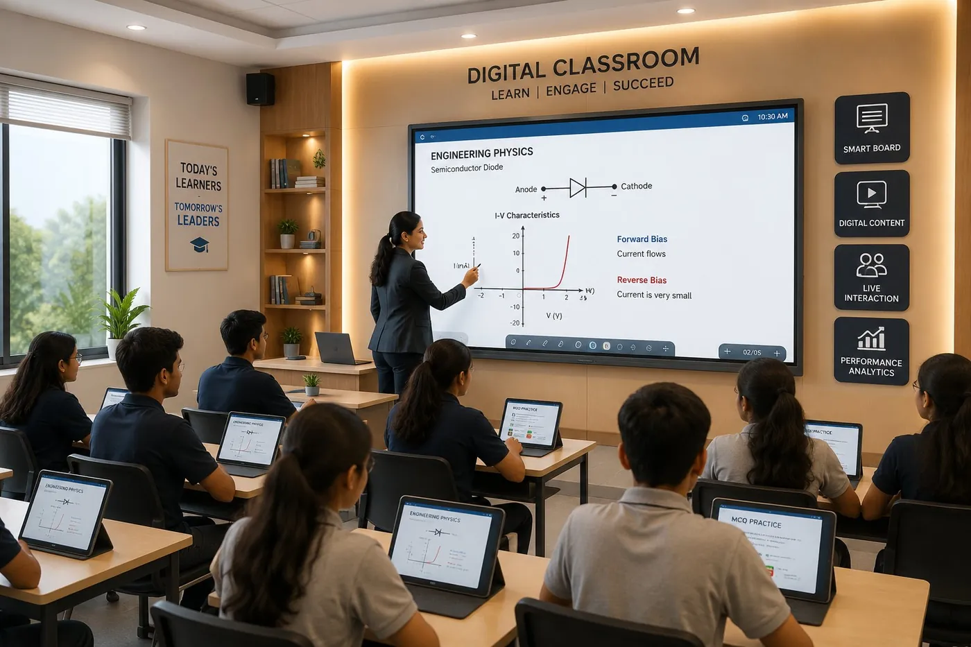 Teacher using a digital classroom at Aditya Apex Global Academy, Bengaluru