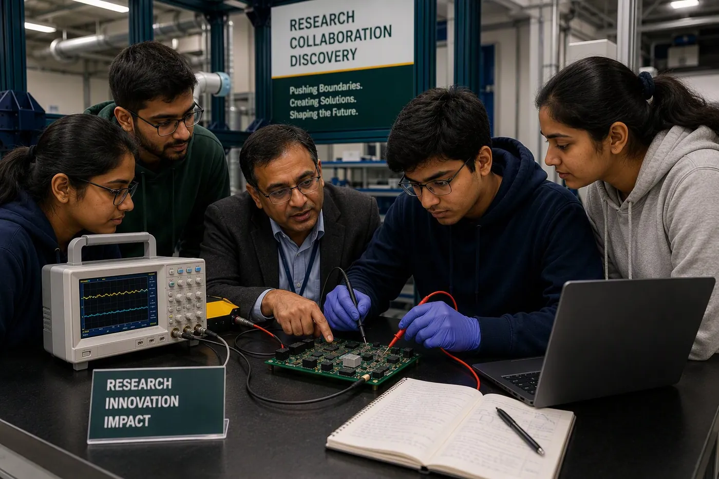 Research staff mentoring students at Aditya Apex Global Academy